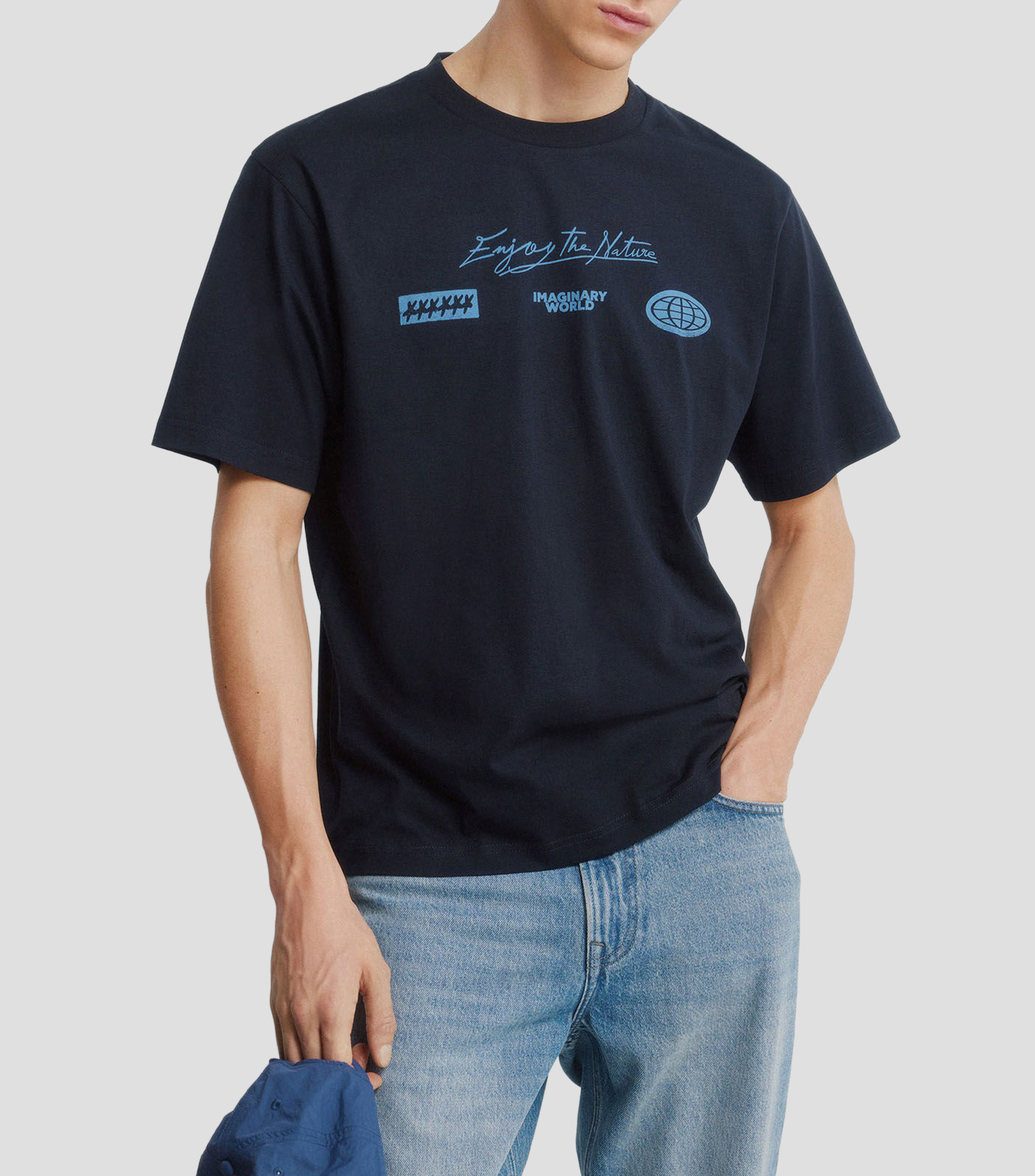 Playera cuello redondo manga corta con estampado Hombre